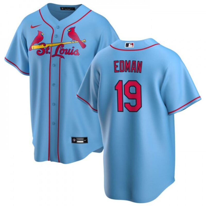 6863b16214cab_1 Men's St. Louis Cardinals #19 Tommy Edman Blue Cool Base Stitched Jersey