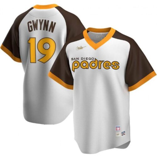 6863b18cc71a2_1 Men's San Diego Padres #19 Tony Gwynn White & Brown Cool Base Stitched Jersey