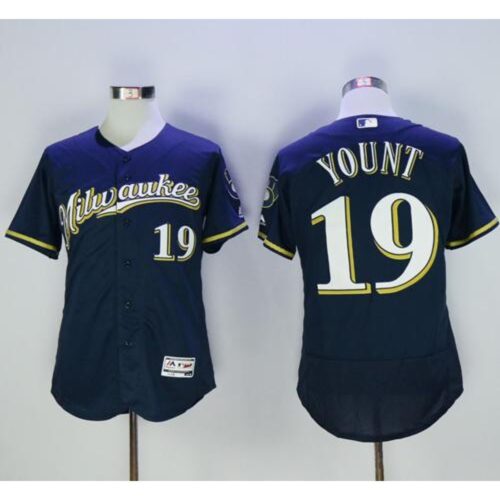 6863b265904ad_1 Brewers #19 Robin Yount Navy Blue Flexbase Authentic Collection Stitched MLB Jersey
