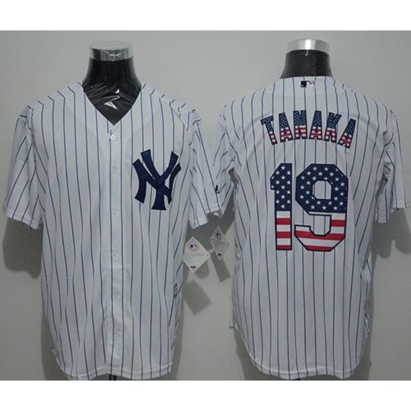 6863b2d4ca294_1 Yankees #19 Masahiro Tanaka White Strip USA Flag Fashion Stitched MLB Jersey