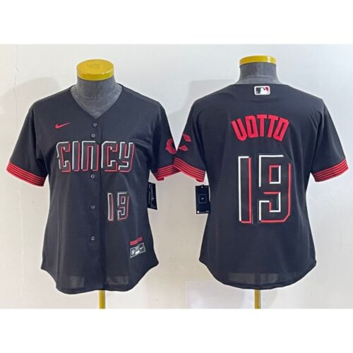 6863b2f182243_1 Women's Cincinnati Reds #19 Joey Votto Black 2023 City Connect With Patch Stitched Baseball Jersey(Run Small)