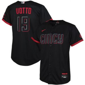6863b2f79be1f_1 Youth Cincinnati Reds #19 Joey Votto Black 2023 City Connect Stitched Baseball Jersey