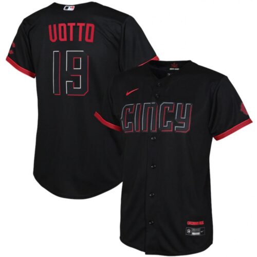 6863b2f79be1f_1 Youth Cincinnati Reds #19 Joey Votto Black 2023 City Connect Stitched Baseball Jersey