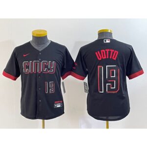 6863b2fa65a87_1 Youth Cincinnati Reds #19 Joey Votto Black 2023 City Connect With Patch Stitched Baseball Jersey