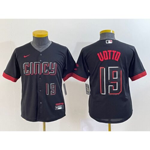6863b2fa65a87_1 Youth Cincinnati Reds #19 Joey Votto Black 2023 City Connect With Patch Stitched Baseball Jersey