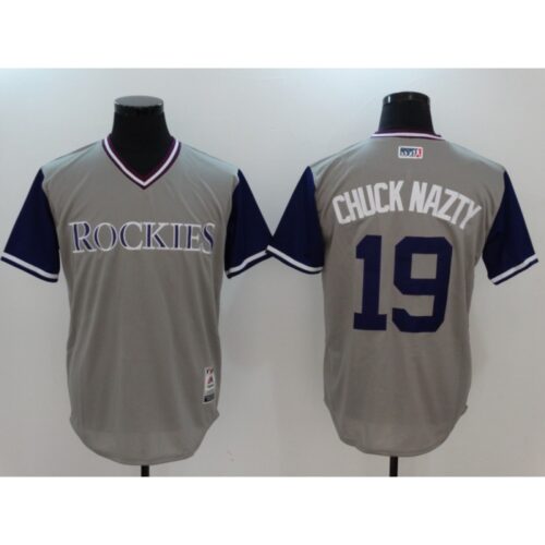 6863b3dbdb774_1 Men's Colorado Rockies #19 Charlie Blackmon "Chuck Nazty" Grey Stitched Jersey