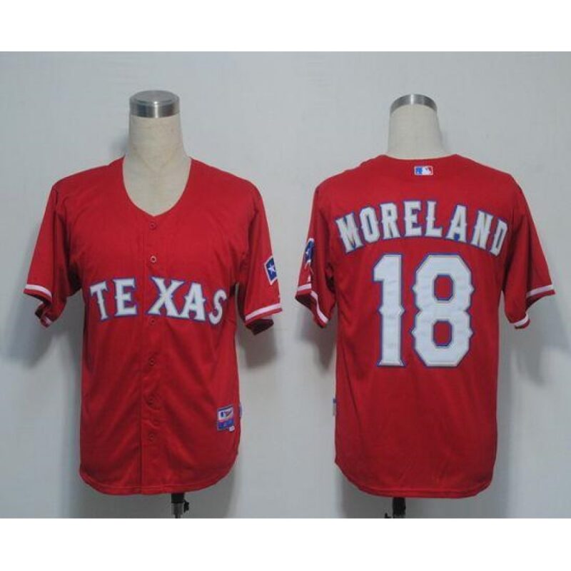 6863b435b0c94_1 Rangers #18 Mitch Moreland Red Cool Base Stitched MLB Jersey