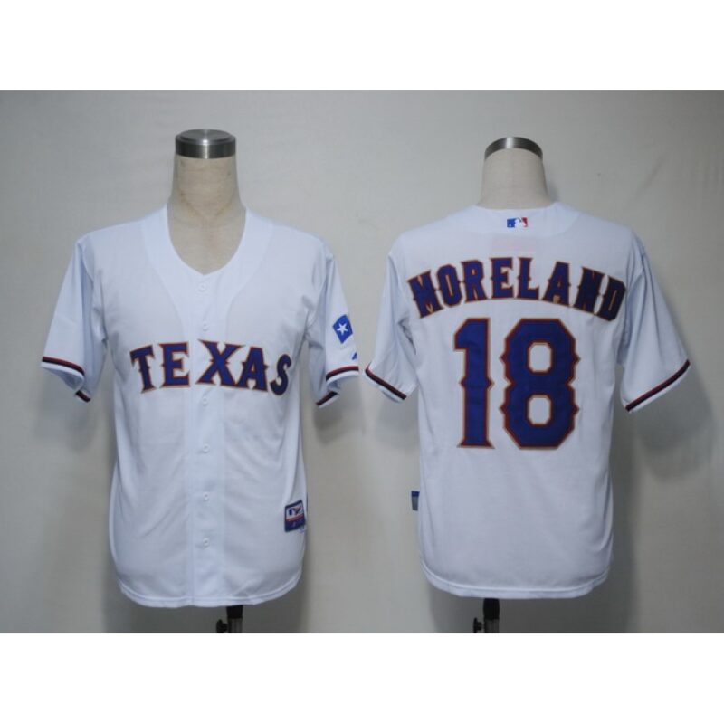 6863b43cf0081_1 Rangers #18 Mitch Moreland White Cool Base Stitched MLB Jersey