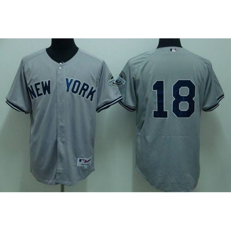 6863b4edb198b_1 Yankees #18 Johnny Damon Stitched Grey MLB Jersey