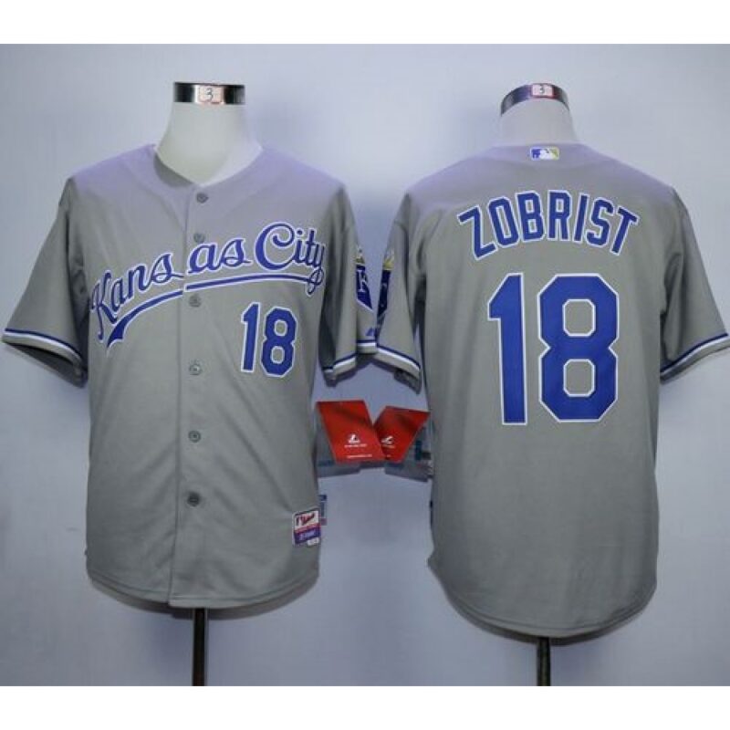 6863b57f51b68_1 Royals #18 Ben Zobrist Grey Cool Base Stitched MLB Jersey