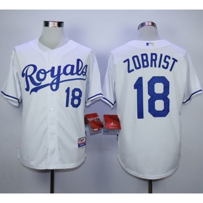 6863b58e34342_1 Royals #18 Ben Zobrist White Cool Base Stitched MLB Jersey