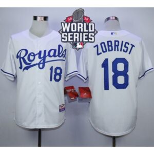 6863b591be180_1 Royals #18 Ben Zobrist White Cool Base W/2015 World Series Patch Stitched MLB Jersey