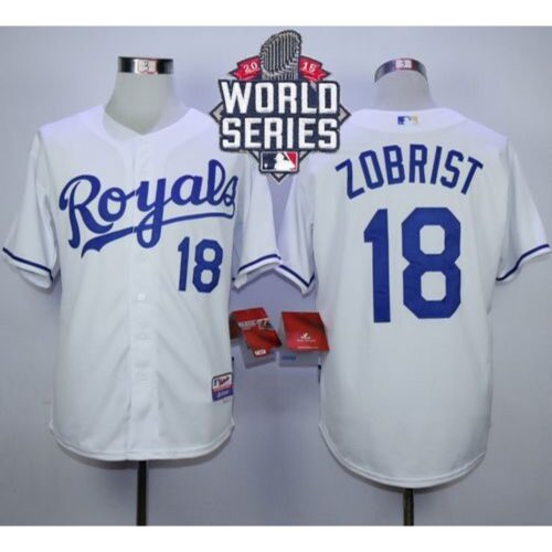 6863b591be180_1 Royals #18 Ben Zobrist White Cool Base W/2015 World Series Patch Stitched MLB Jersey