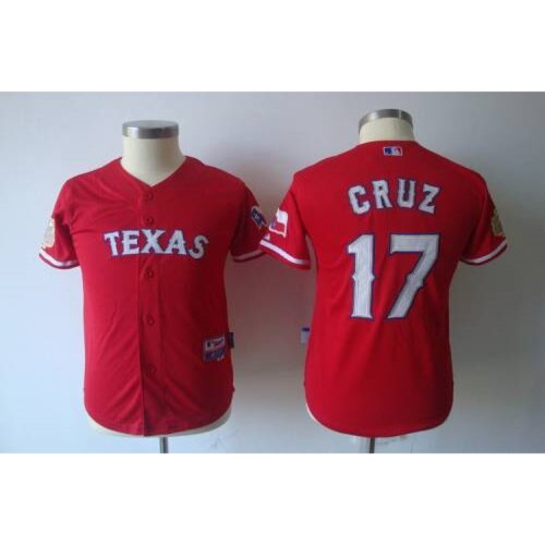 6863b597da581_1 Rangers #17 Cruz Red 2011 World Series Patch Stitched Youth MLB Jersey