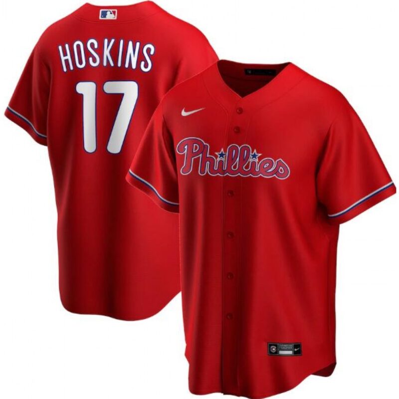 6863b5fe168be_1 Men's Philadelphia Phillies #17 Rhys Hoskins Red Cool Base Stitched Jersey