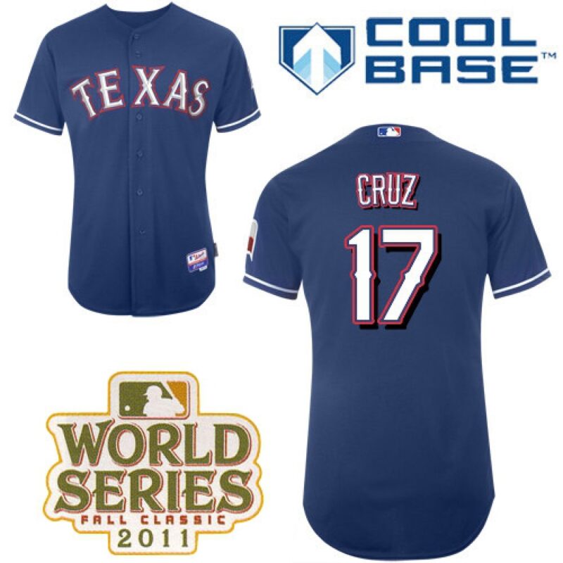 6863b612d072d_1 Rangers #17 Nelson Cruz Blue Cool Base 2011 World Series Patch Stitched MLB Jersey