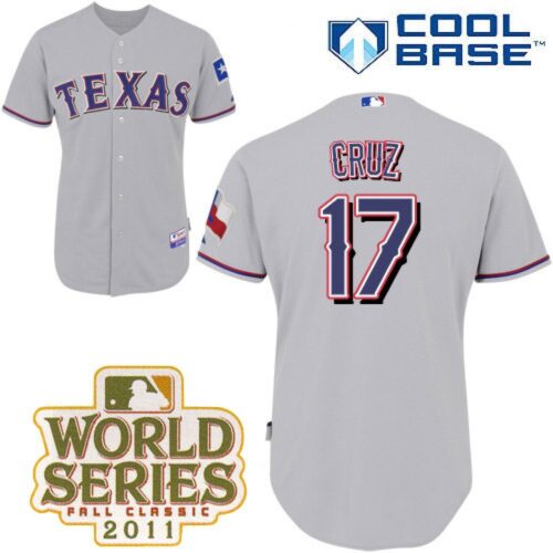 6863b616209b2_1 Rangers #17 Nelson Cruz Grey Cool Base 2011 World Series Patch Stitched MLB Jersey