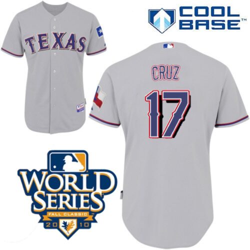 6863b619c5c39_1 Rangers #17 Nelson Cruz Grey Cool Base w/2010 World Series Patch Stitched MLB Jerseys