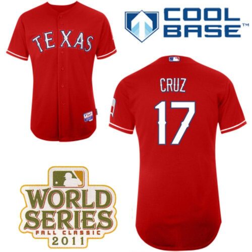 6863b620c09cd_1 Rangers #17 Nelson Cruz Red Cool Base 2011 World Series Patch Stitched MLB Jersey