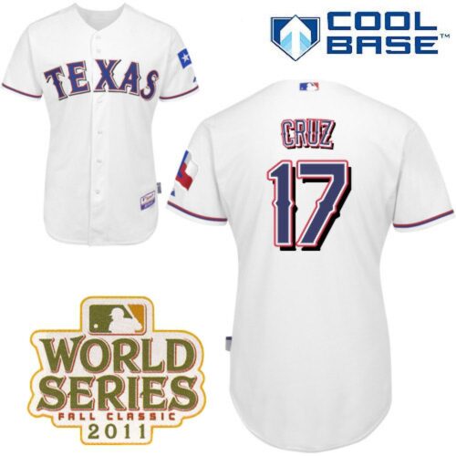 6863b634637bc_1 Rangers #17 Nelson Cruz White Cool Base 2011 World Series Patch Stitched MLB Jersey