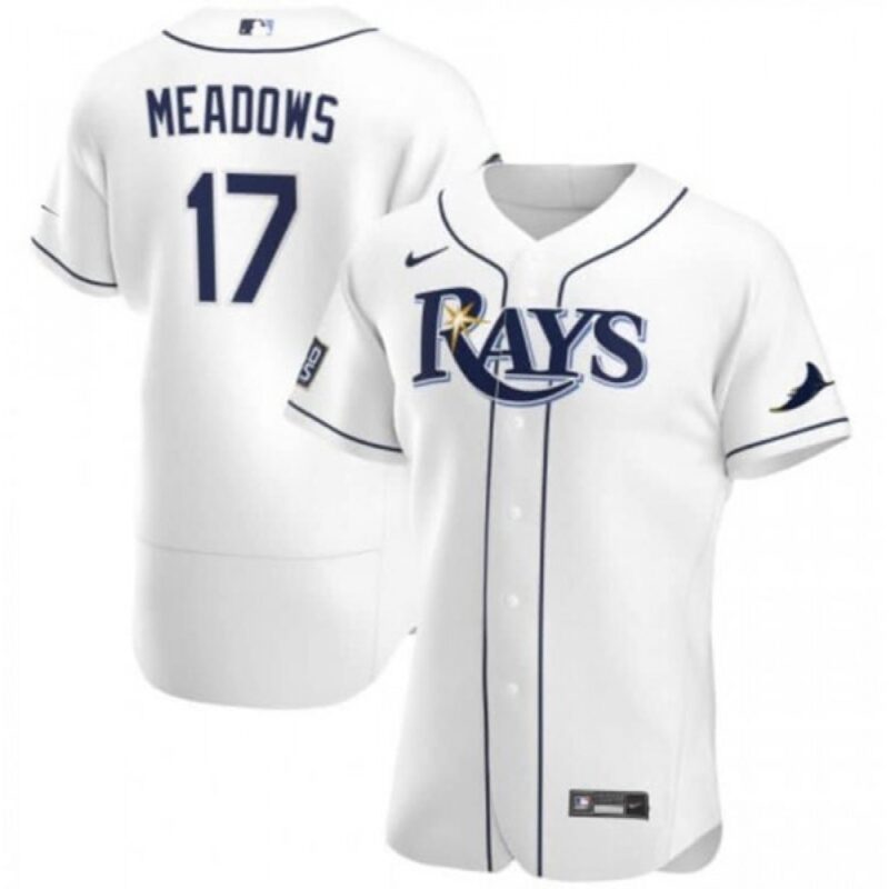 6863b6842ebaf_1 Men's Tampa Bay Rays #17 Austin Meadows White Flex Base Stitched Jersey