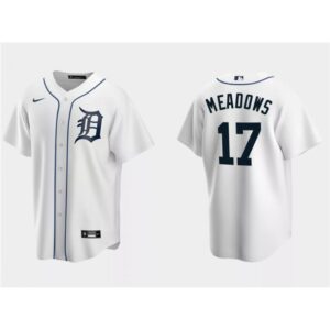 6863b70b8a28c_1 Men's Detroit Tigers #17 Austin Meadows White Cool Base Stitched Jersey