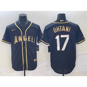 6863b72061061_1 Men's Los Angeles Angels #17 Shohei Ohtani Black Gold Cool Base Stitched Baseball Jersey