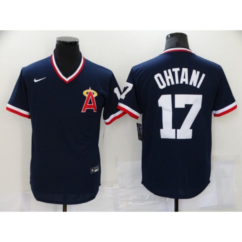 6863b7409c775_1 Men's Los Angeles Angels #17 Shohei Ohtani Navy Cool Base Stitched Baseball Jersey