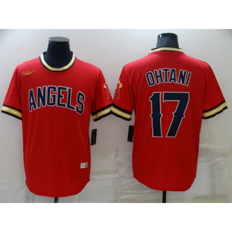6863b7661b10a_1 Men's Los Angeles Angels #17 Shohei Ohtani Red Cool Base Stitched Jersey