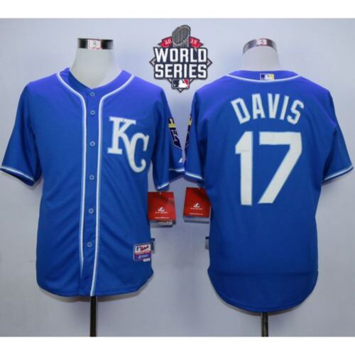 6863b7e06a482_1 Royals #17 Wade Davis Blue Alternate 2 Cool Base W/2015 World Series Patch Stitched MLB Jersey