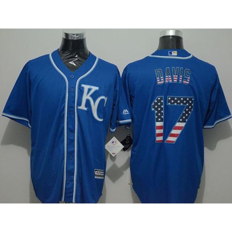 6863b7e7e02a0_1 Royals #17 Wade Davis Blue USA Flag Fashion Stitched MLB Jersey