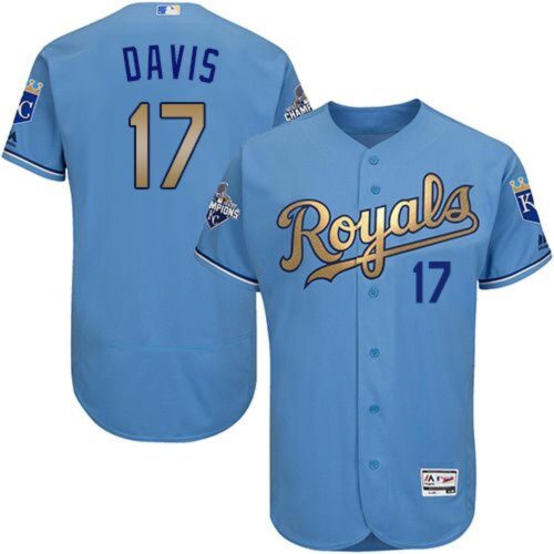 6863b81a8bddc_1 Royals #17 Wade Davis Light Blue FlexBase Authentic 2015 World Series Champions Gold Program Stitched MLB Jersey