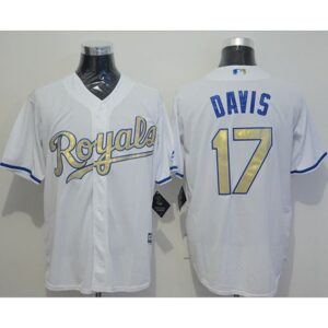 6863b8398922f_1 Royals #17 Wade Davis White New Cool Base 2015 World Series Champions Gold Program Stitched MLB Jersey