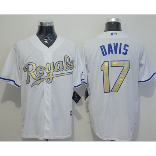 6863b8398922f_1 Royals #17 Wade Davis White New Cool Base 2015 World Series Champions Gold Program Stitched MLB Jersey