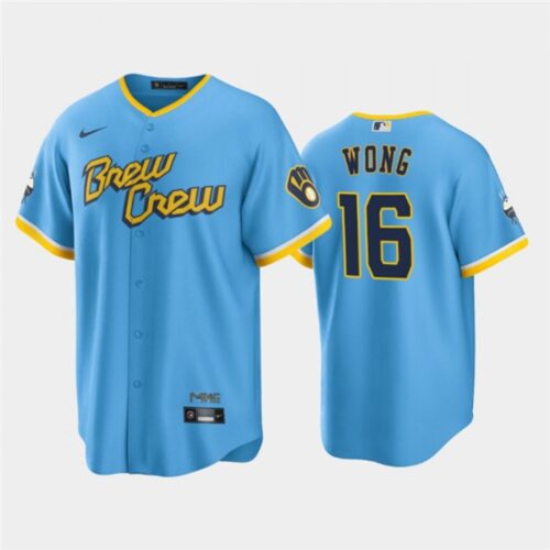 6863b95bbc8a9_1 Men's Milwaukee Brewers #16 Kolten Wong 2022 Powder Blue City Connect Cool Base Stitched Jersey