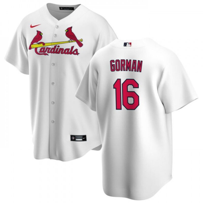 6863b993d2895_1 Men's St. Louis Cardinals #16 Nolan Gorman White Cool Base Stitched Jersey