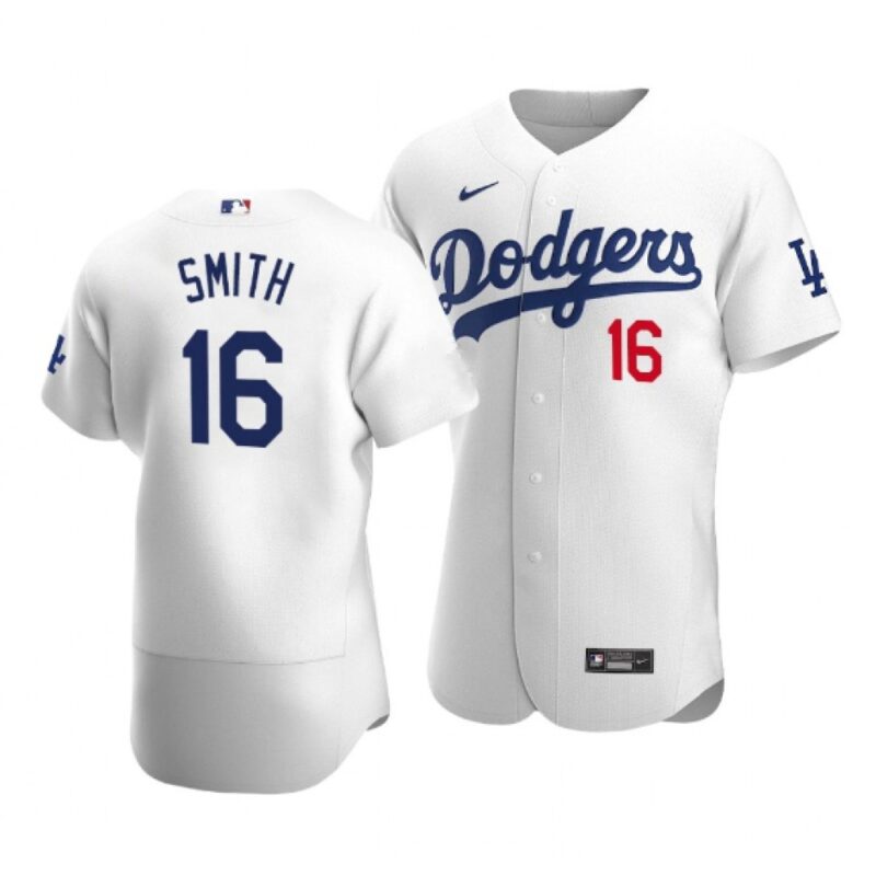 6863b9e9a9fc0_1 Men's Los Angeles Dodgers #16 Will Smith White Flex Base Sttiched Jersey