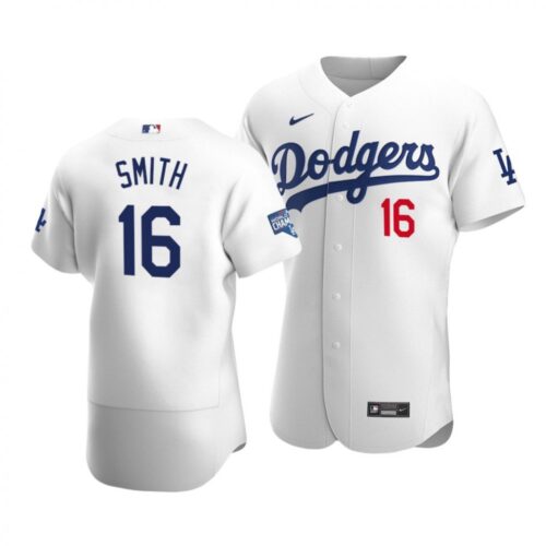 6863b9ed64295_1 Men's Los Angeles Dodgers #16 Will Smith 2020 White World Series Champions Patch Flex Base Stitched Jersey