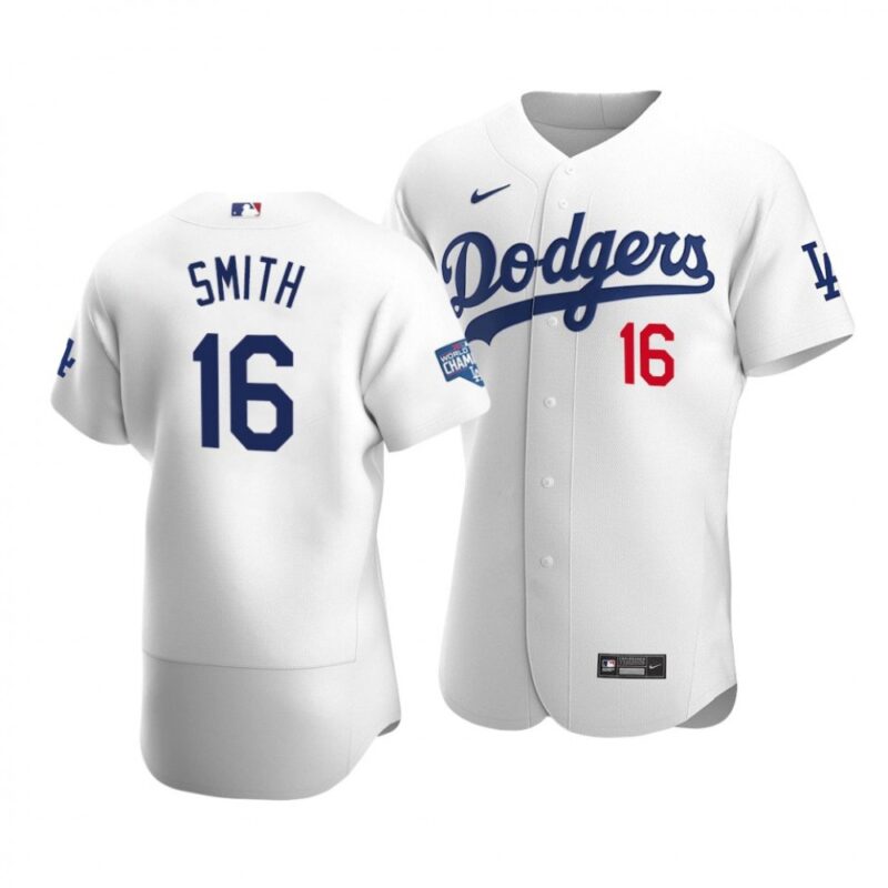 6863b9ed64295_1 Men's Los Angeles Dodgers #16 Will Smith 2020 White World Series Champions Patch Flex Base Stitched Jersey