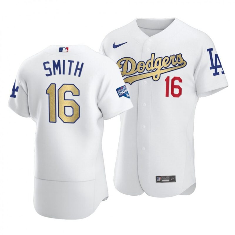 6863b9f102703_1 Men's Los Angeles Dodgers #16 Will Smith 2021 White Gold World Series Champions Patch Sttiched Jersey