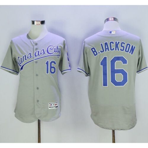 6863ba7782d52_1 Royals #16 Bo Jackson Grey Flexbase Authentic Collection Stitched MLB Jersey