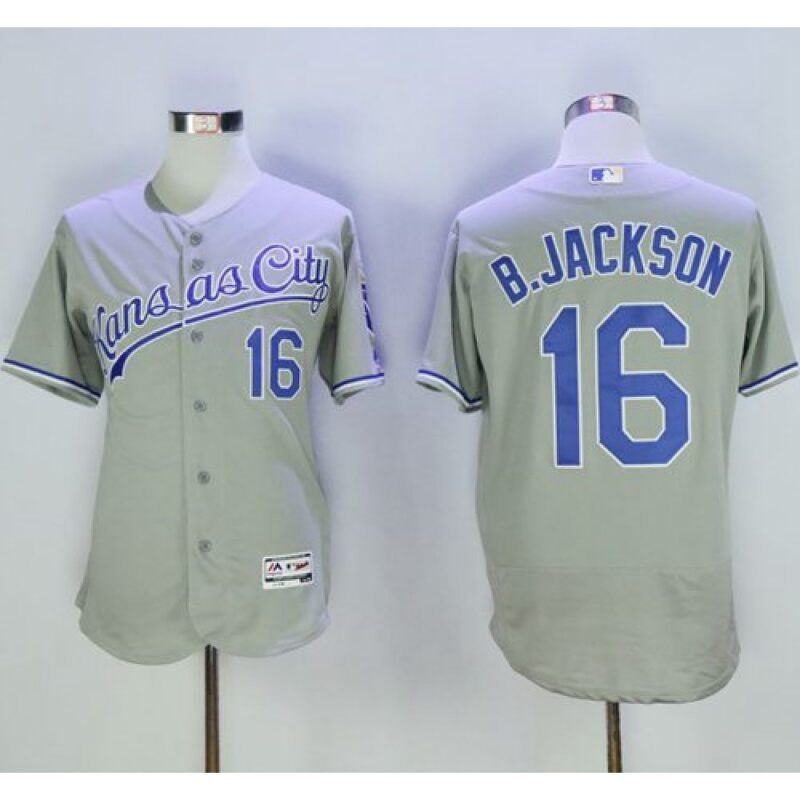 6863ba7782d52_1 Royals #16 Bo Jackson Grey Flexbase Authentic Collection Stitched MLB Jersey