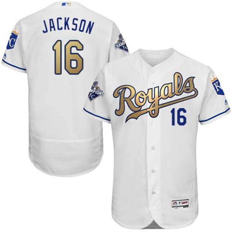 6863baa7b4b82_1 Royals #16 Bo Jackson White 2015 World Series Champions Gold Program FlexBase Authentic Stitched MLB Jersey