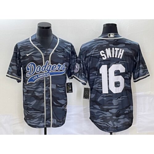 6863bae5b1801_1 Men's Los Angeles Dodgers #16 Will Smith Gray Camo Cool Base With Patch Stitched Baseball Jersey