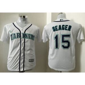 6863bb3b1aefa_1 Mariners #15 Kyle Seager White Cool Base Stitched Youth MLB Jersey