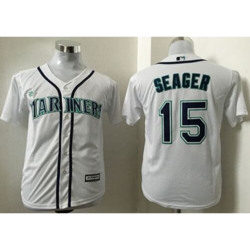 6863bb3b1aefa_1 Mariners #15 Kyle Seager White Cool Base Stitched Youth MLB Jersey
