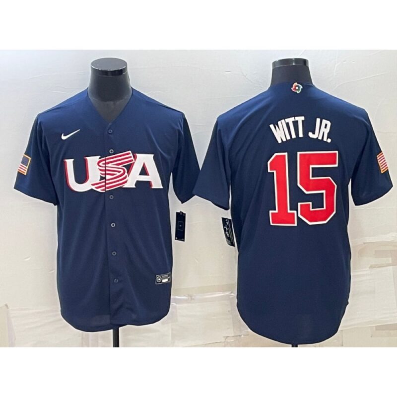 6863bb7253f7a_1 Men's USA Baseball #15 Bobby Witt Jr. 2023 Navy World Baseball Classic Stitched Jersey