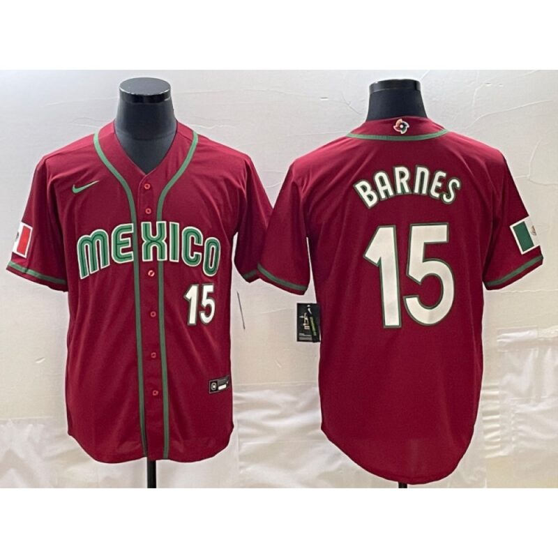 6863bb7a7d6c9_1 Men's Mexico Baseball #15 Austin Barnes 2023 Red World Baseball Classic Stitched Jersey