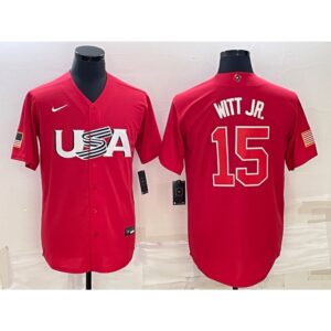 6863bb8193244_1 Men's USA Baseball #15 Bobby Witt Jr. 2023 Red World Baseball Classic Stitched Jersey