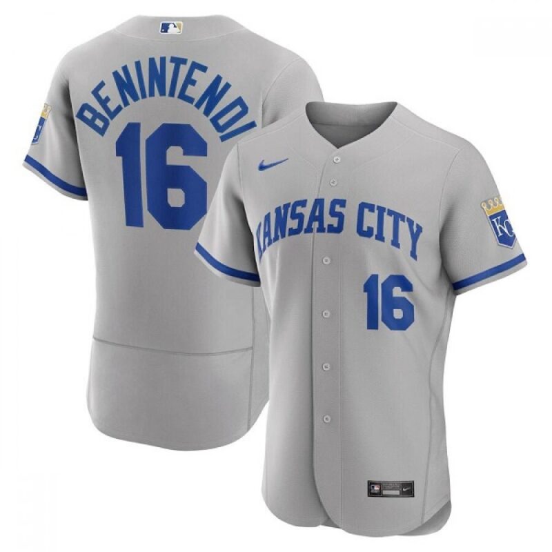 6863bba3a289d_1 Men's Kansas City Royals #16 Andrew Benintendi Grey Flex Base Stitched Jersey